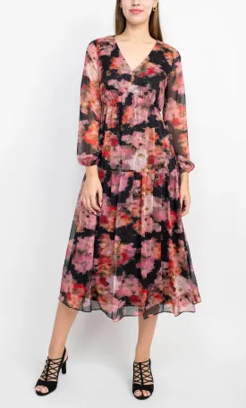 Adrianna Papell AP1E209660 - Tea Length Floral Chiffon Dress