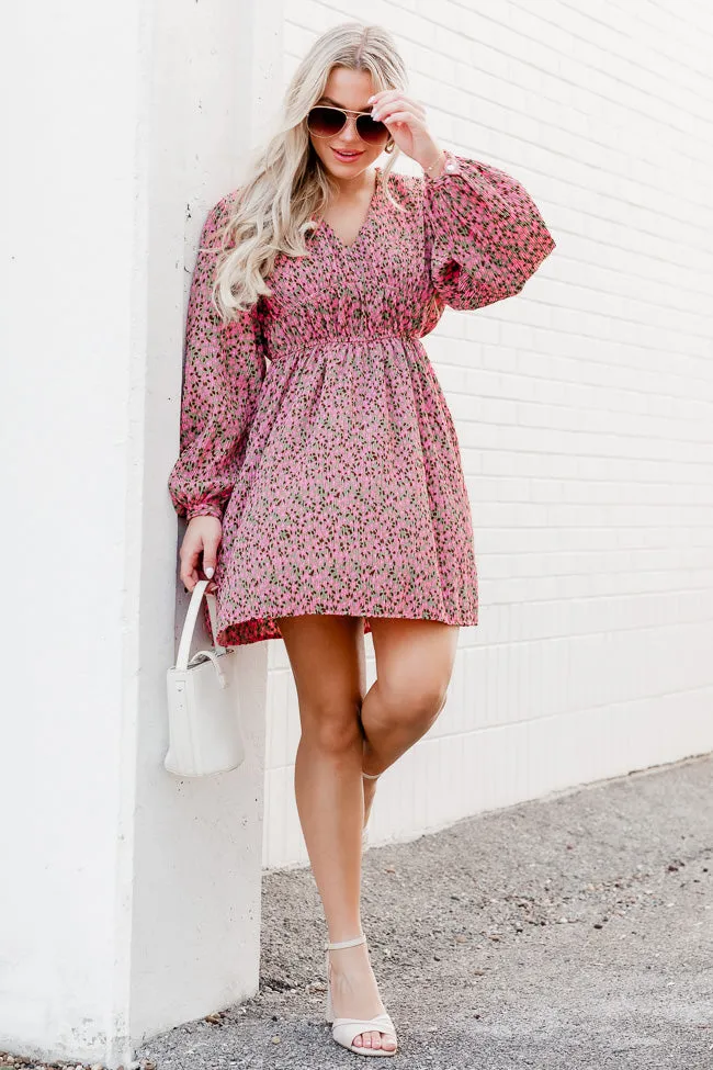 Always Ahead Pink Floral Textured V-Neck Long Sleeve Mini Dress FINAL SALE