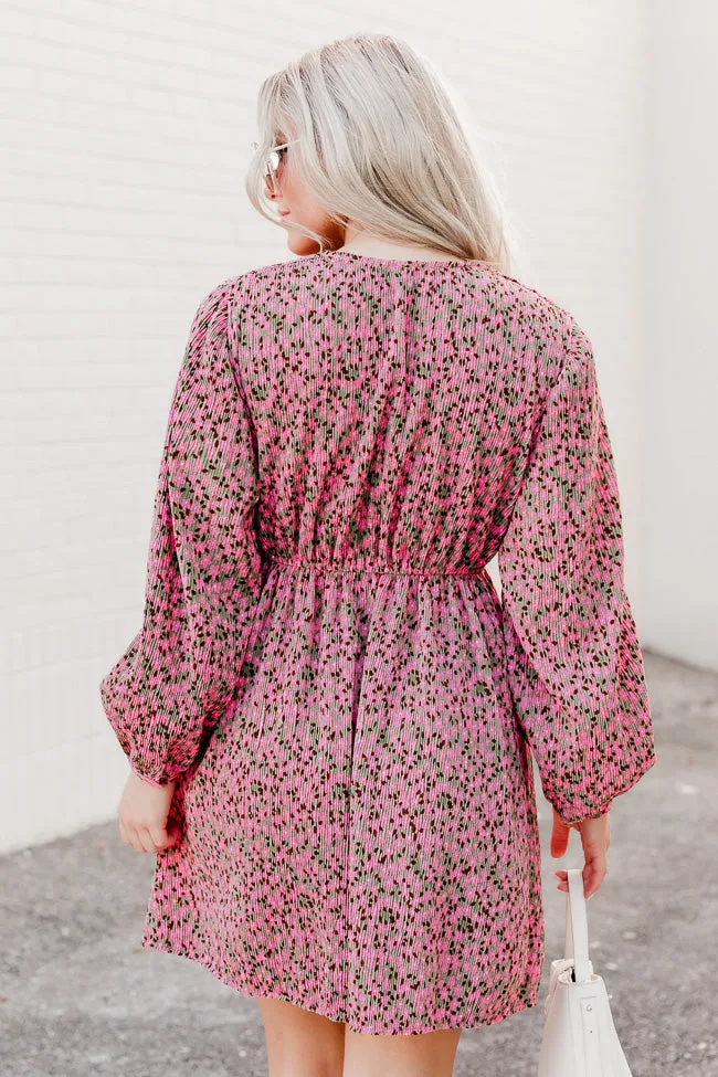 Always Ahead Pink Floral Textured V-Neck Long Sleeve Mini Dress FINAL SALE