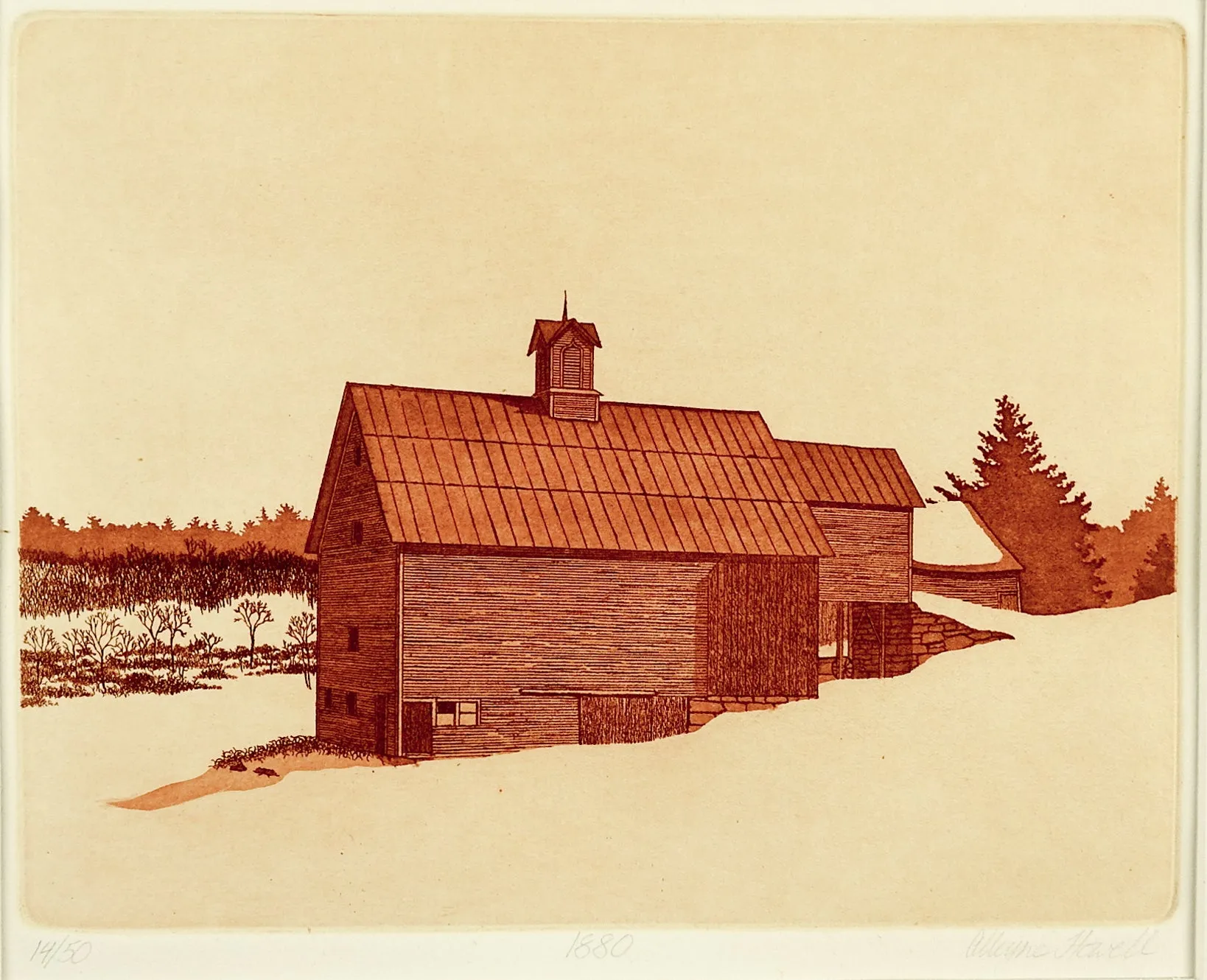 Barn Etching By Alleyne Howell