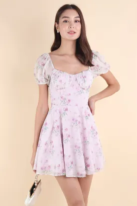 BEAU FLORAL EMBROIDERY DRESS IN PURPLE