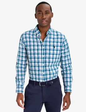 BLACK MALLET CLASSIC FIT DOBBY PLAID SHIRT