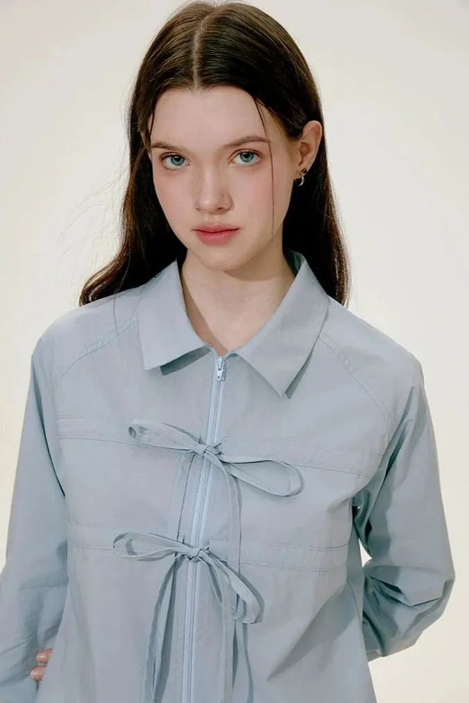 Bow Tie Detail Collared Cropped Shirt