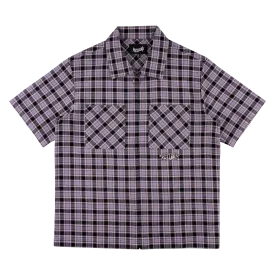 Cell Woven Plaid Zip Shirt - Lavender Grey