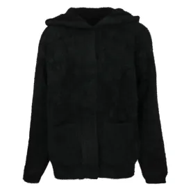 coat mohair fur with hood - black