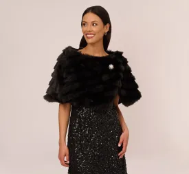 Faux Fur Wrap With Stone Brooch In Black