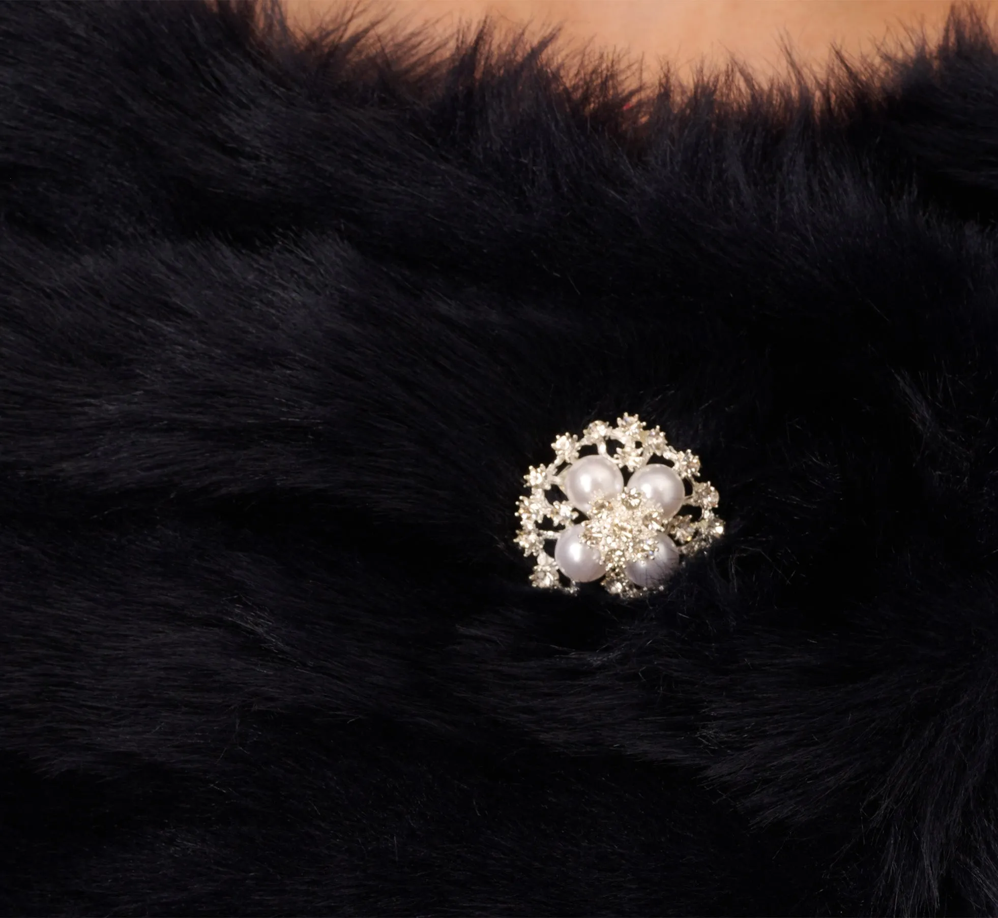 Faux Fur Wrap With Stone Brooch In Midnight