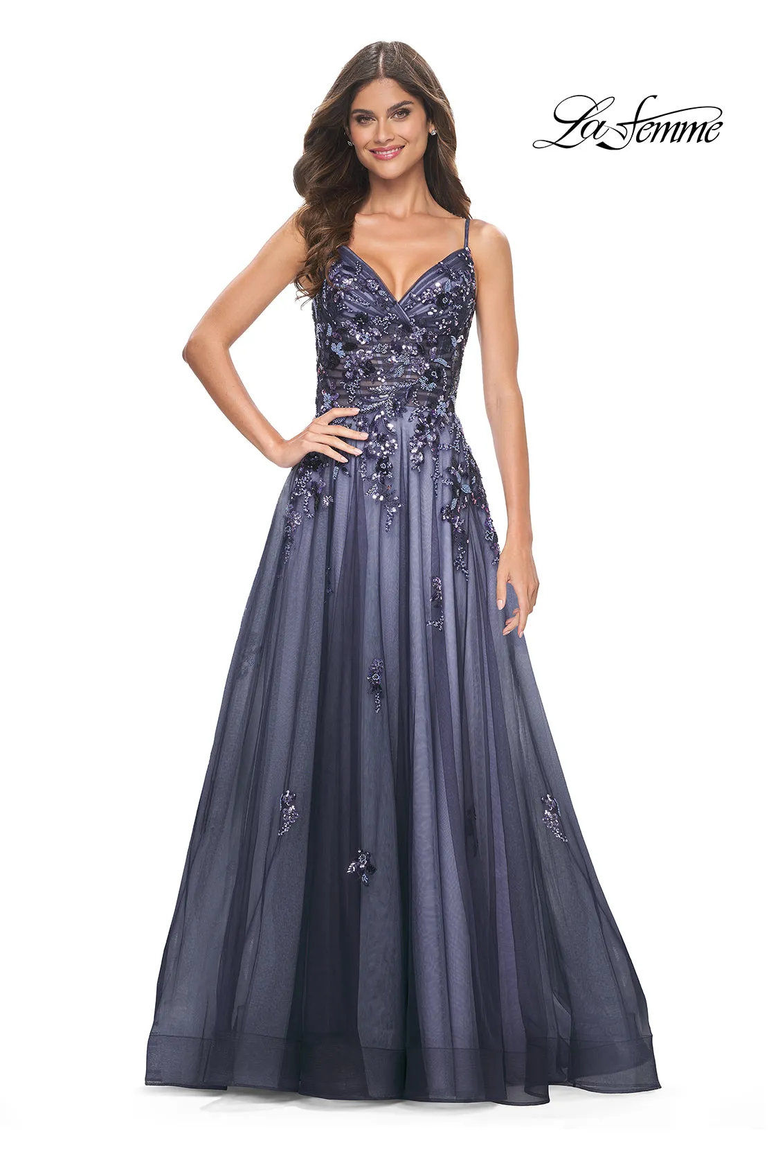 La Femme 32185 Two-Tone Sequin Surplice Gown