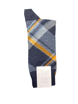 Lorenzo Uomo Socks - Diagonal Plaid - Navy or Grey