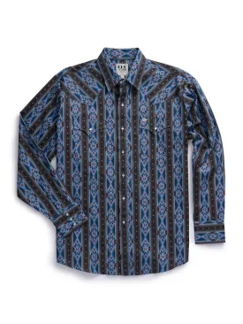 Men's Ely Cattleman Long Sleeve Aztec Print Western Snap Shirt - Blue & Black