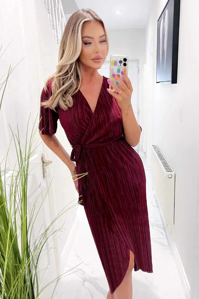 Trixie Wine Wrap Style Belted Midi Dress