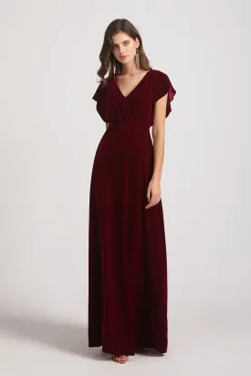 Velvet Flutter Sleeve Bridesmaid Dresses With Open Back (AF0120)